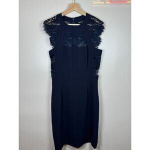 The Kooples Navy Blue Lace Panel Cut Out Crepe Sheath Mini Dress Formal Party S